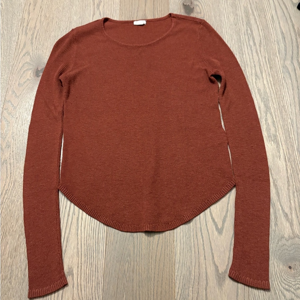 Garage Brown Fitted Ribbed Long Sleeve Tee